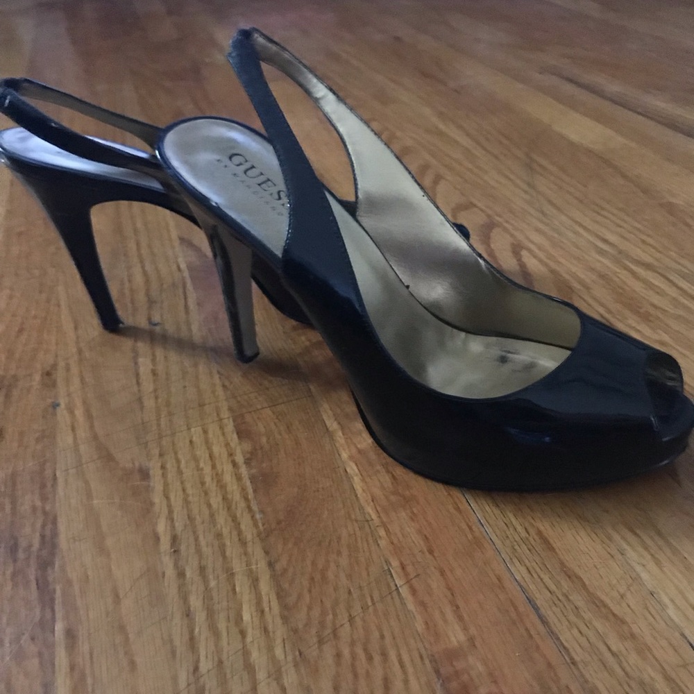 Guess Black Patent Peep Toe Heels